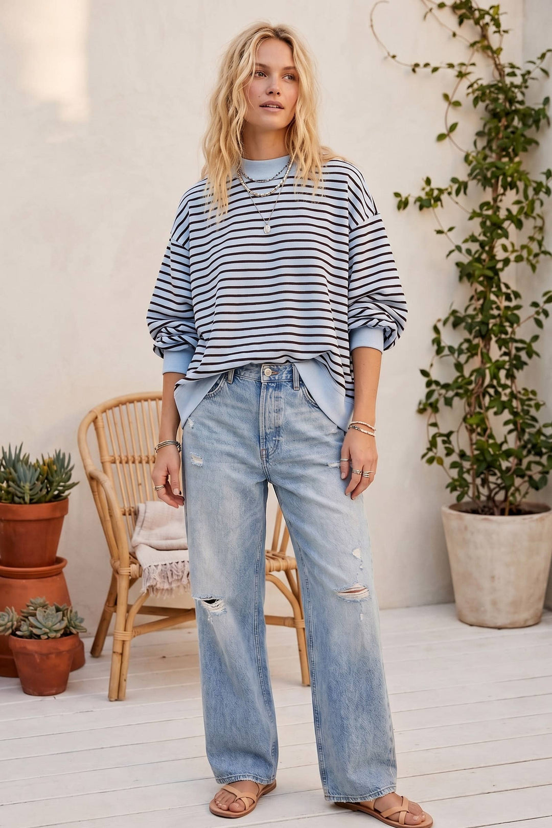 Sewn and Seen | Oversized French Terry Striped Pullover