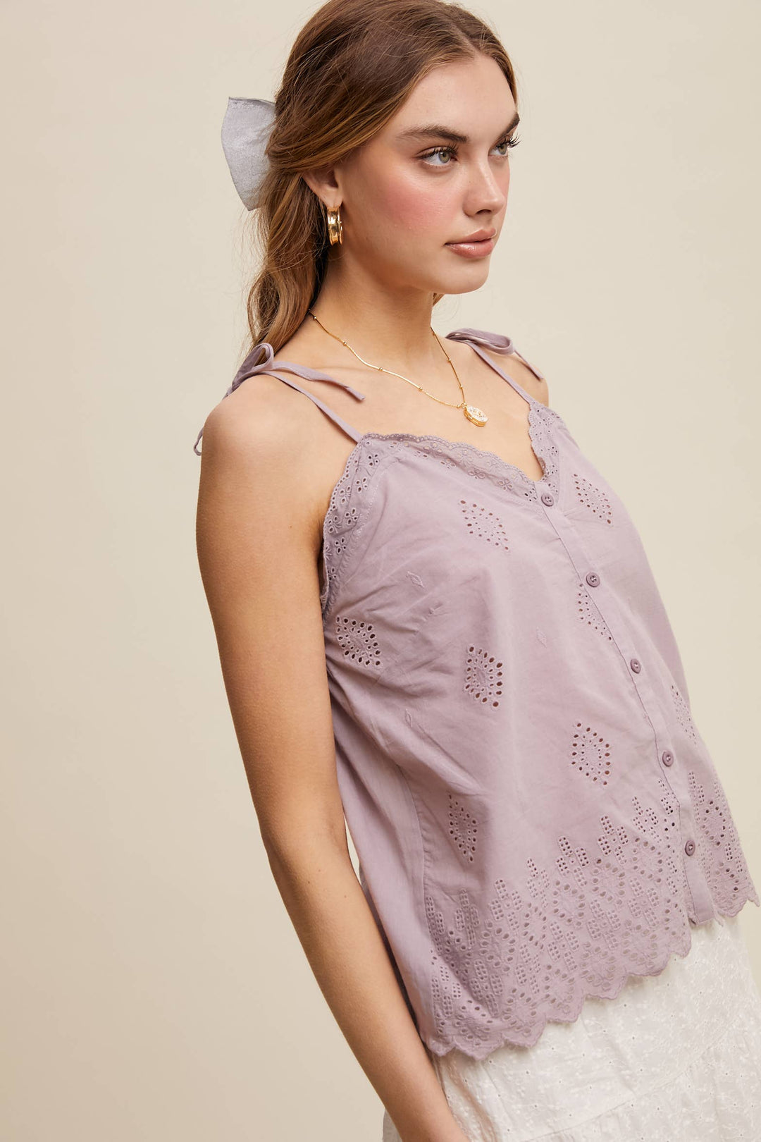 Listicle | Eyelet Embroidered Sleeveless Top