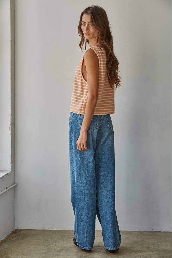 By Together | Knit Cotton Striped Round Neck Sleeveless Top