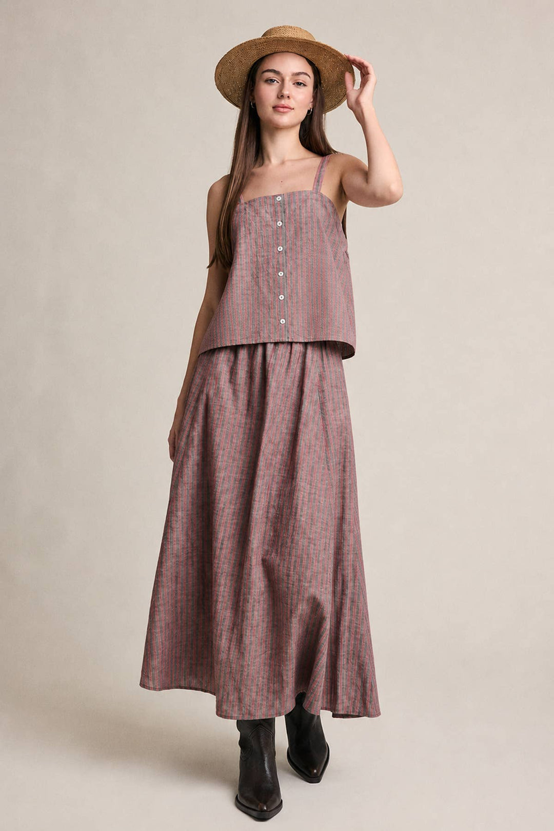 Raisonnel | Striped Linen Blend Midi Skirt