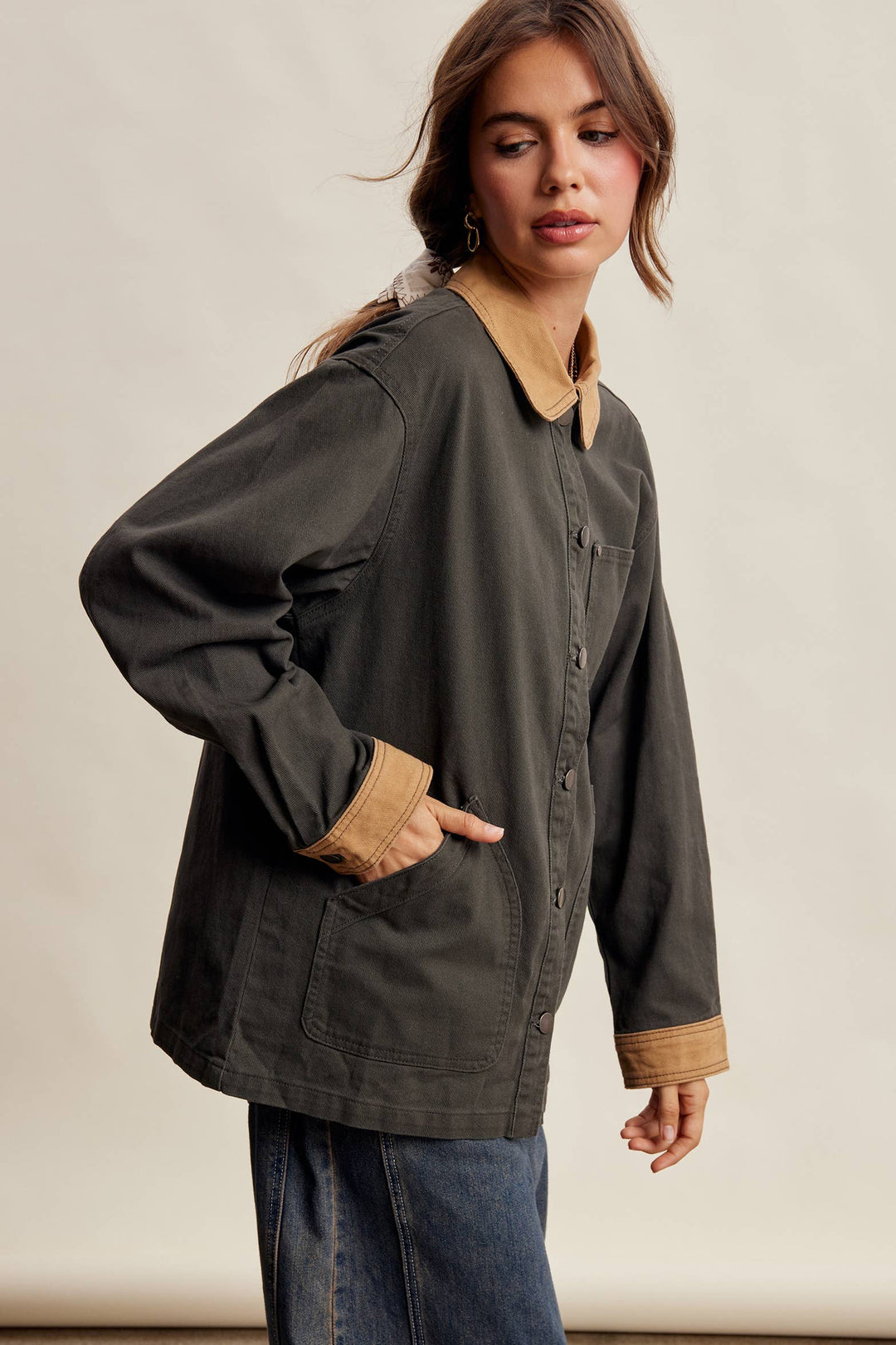 Listicle | Contrast Collar Utility Barn Jacket LJ0271
