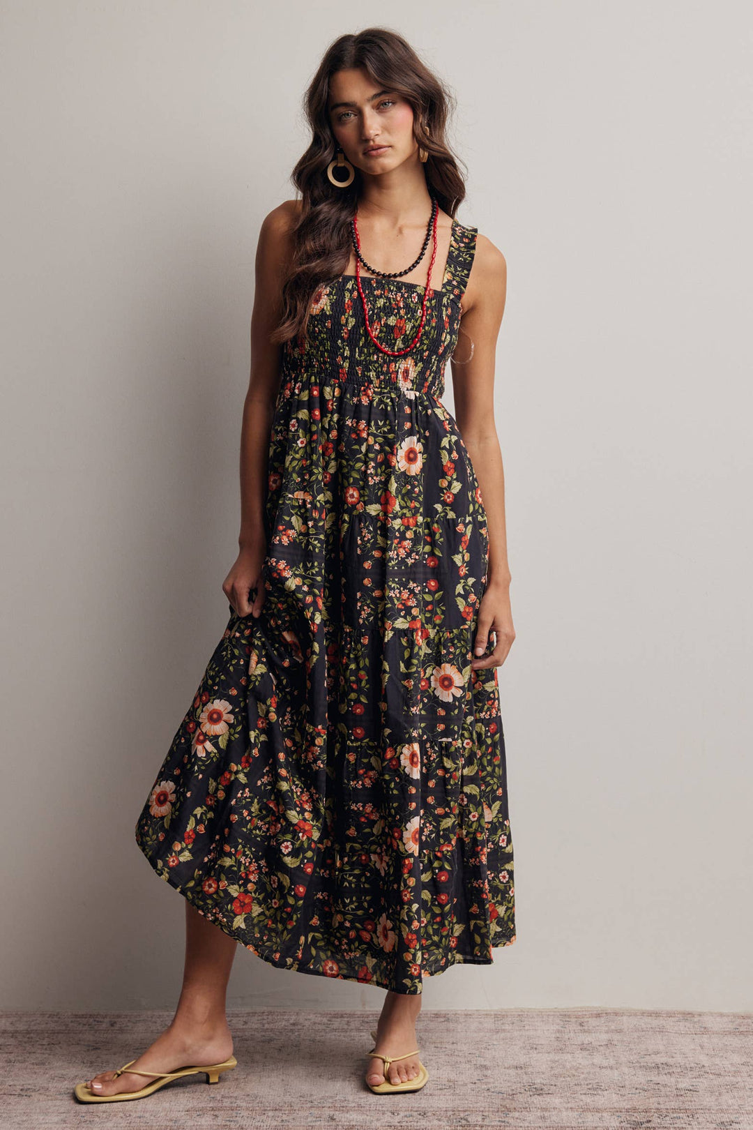 Forte | Floral Smocked Tiered Midi Dress