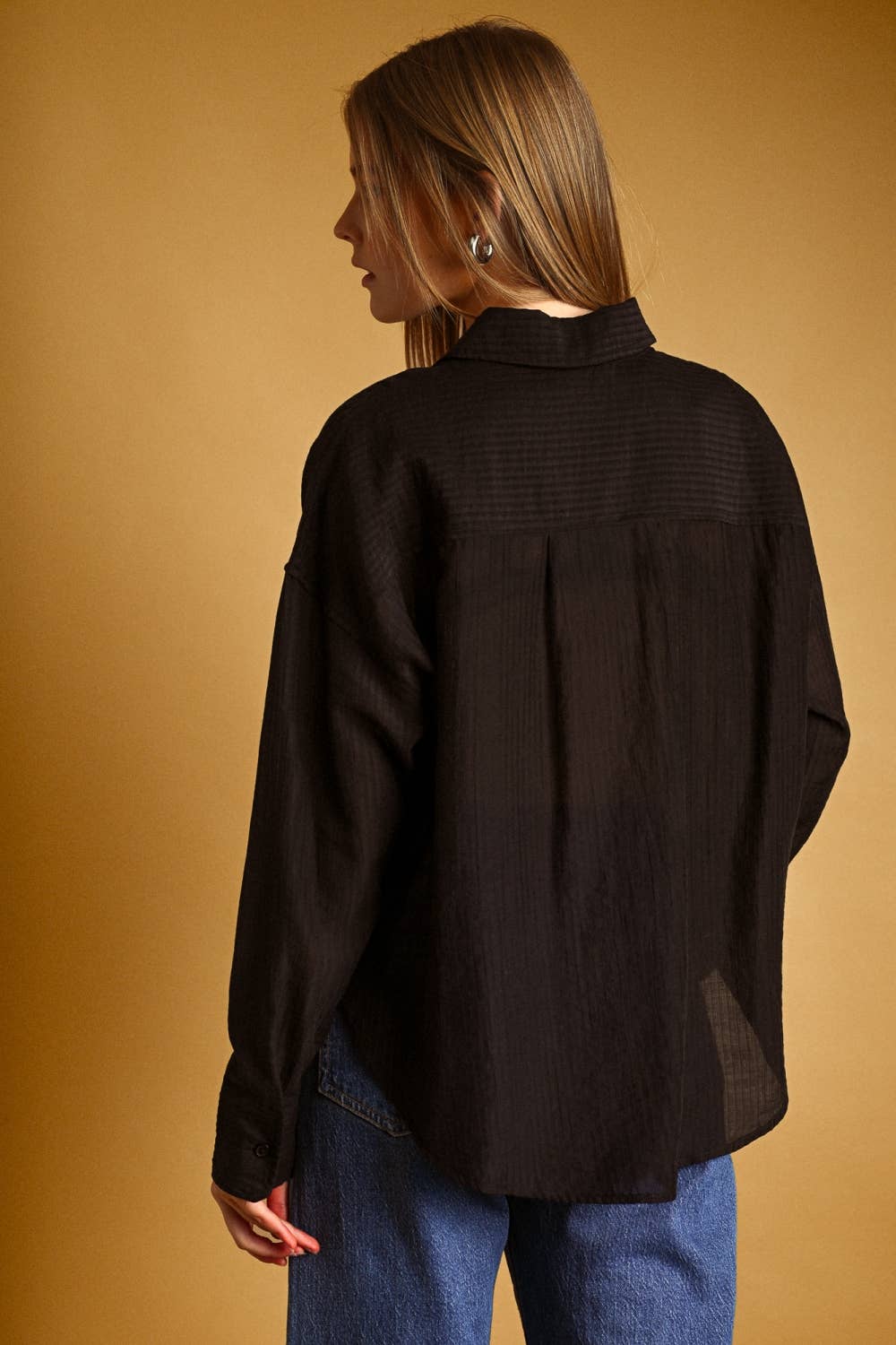 Miou Muse | Pin Striped Sheer Button Front Shirt