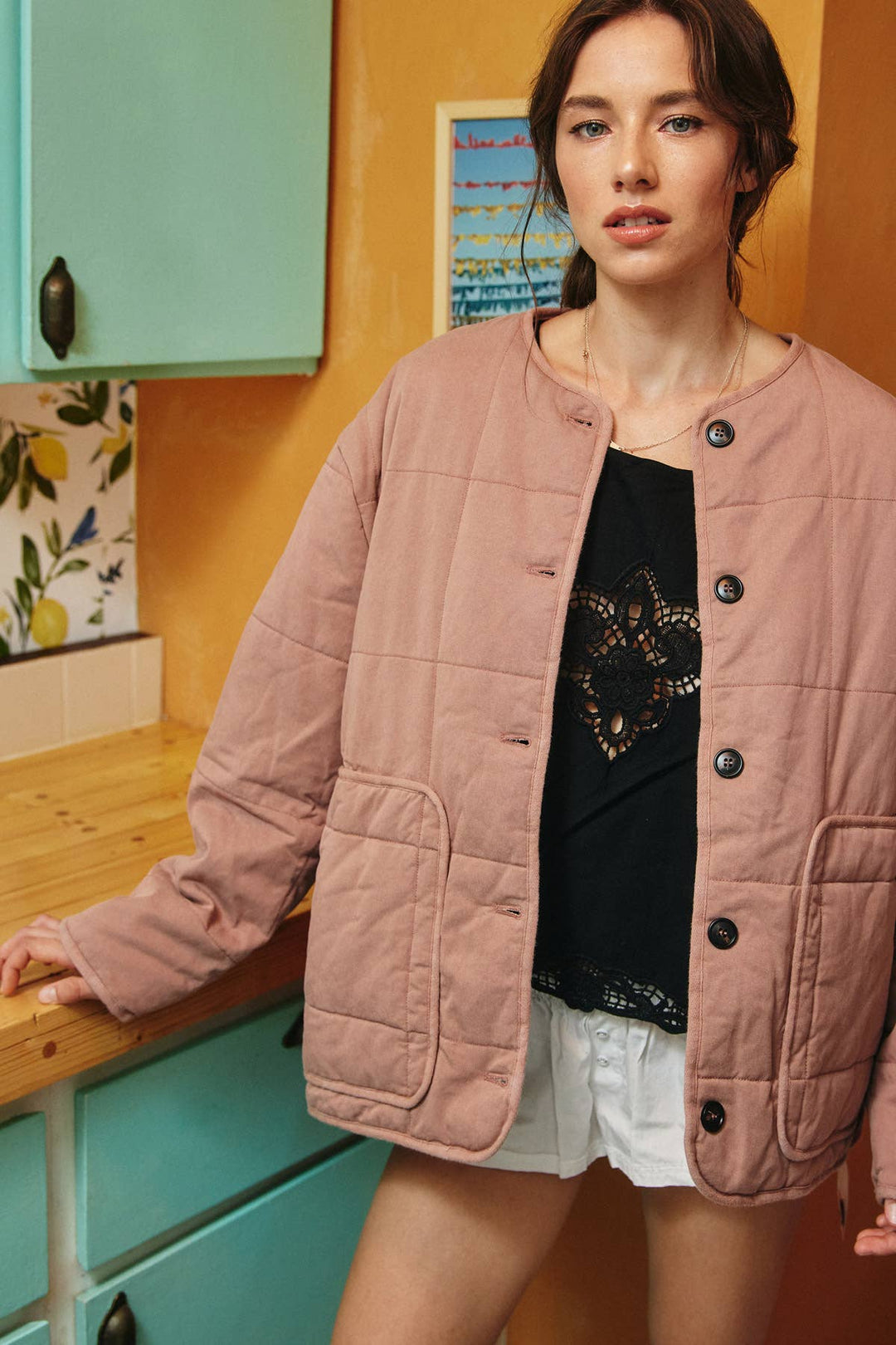 Lara Daisy | Button down Front Embossed Quilted Jacket