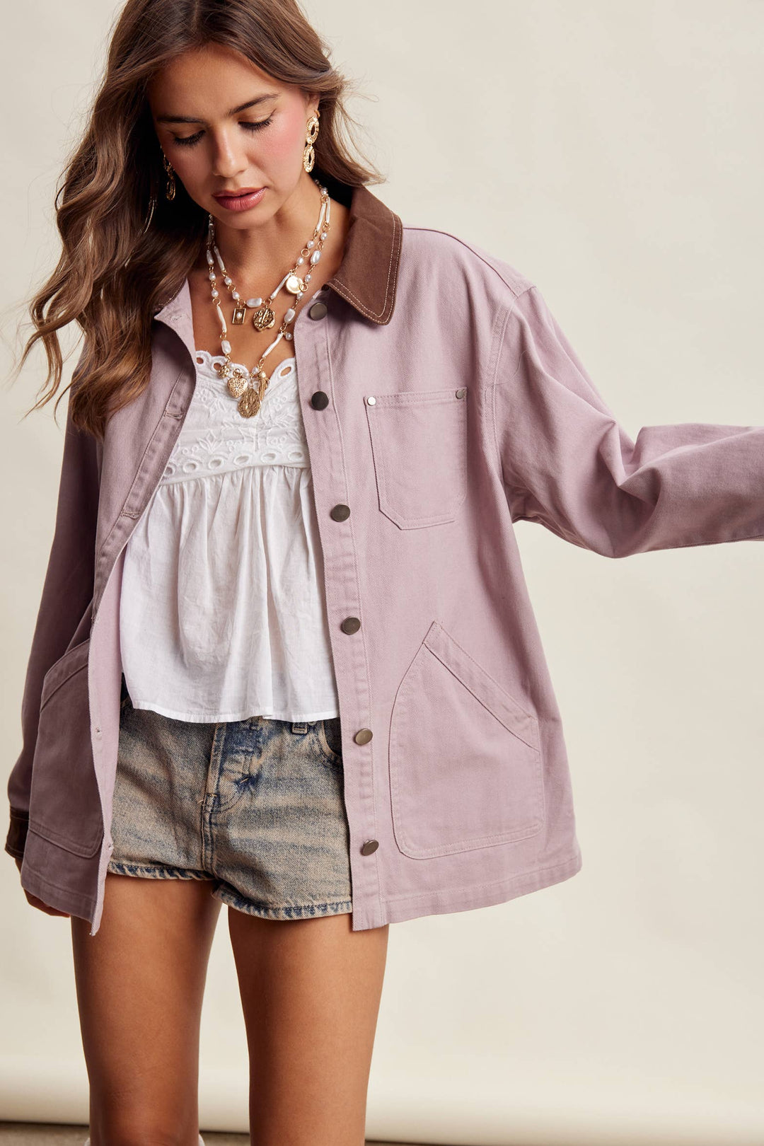 Listicle | Contrast Collar Utility Barn Jacket LJ0271
