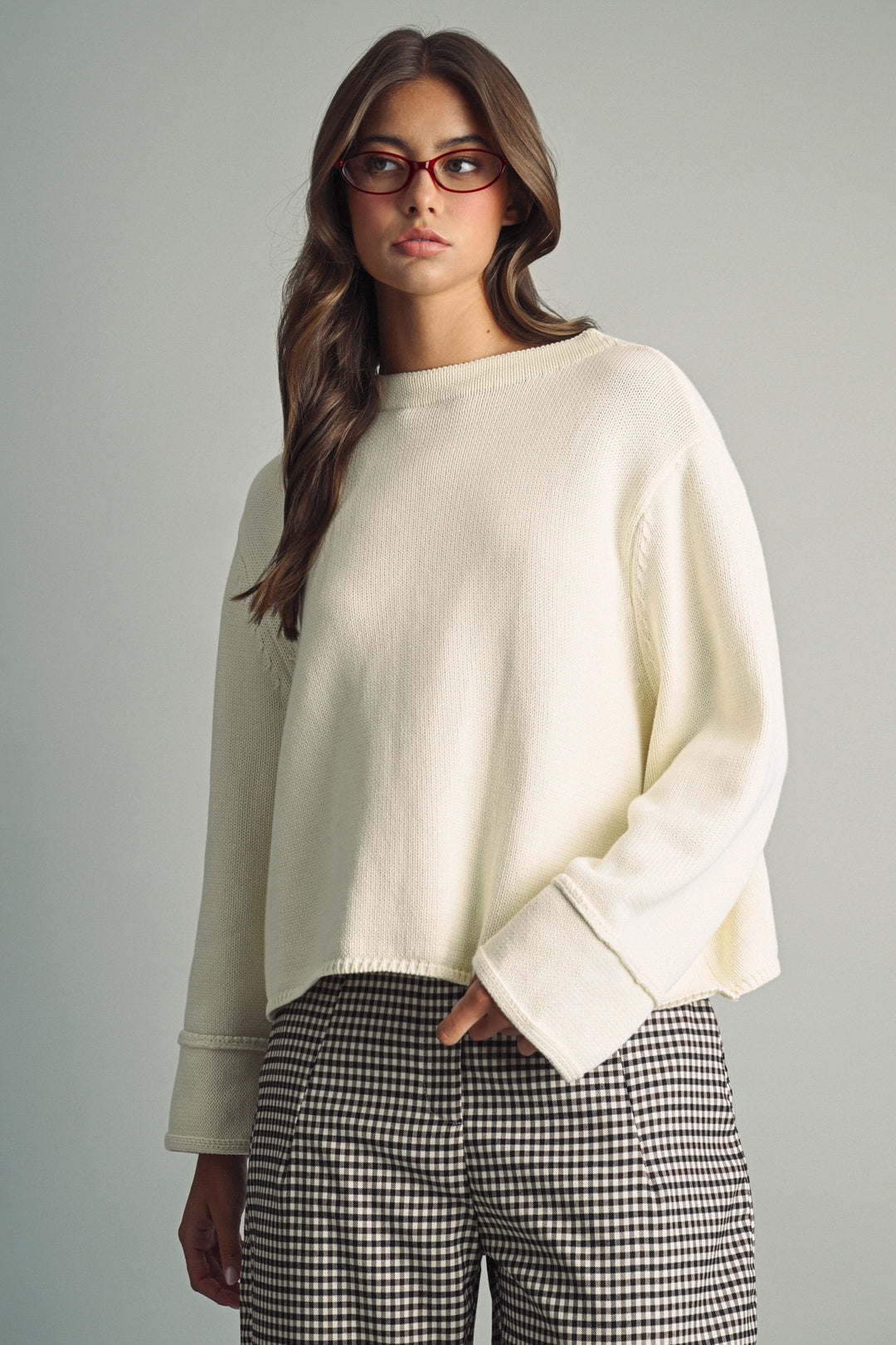 Miou Muse | Mock Neck Cotton Sweater